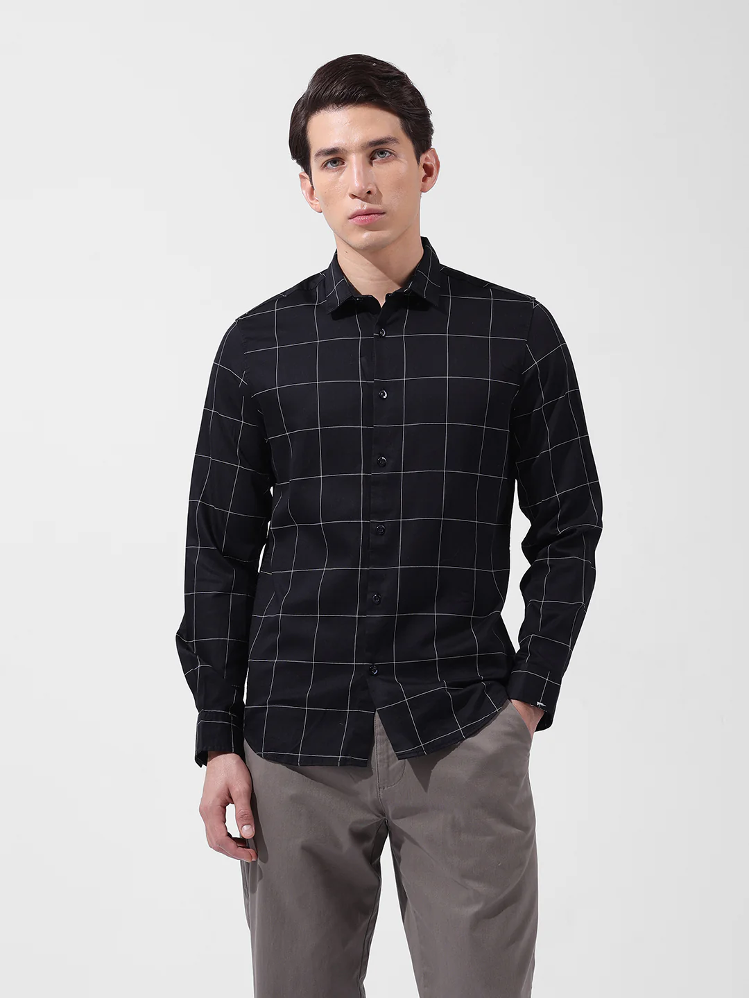 Men's Black Slim Fit Checked Casual Shirt - Image 6