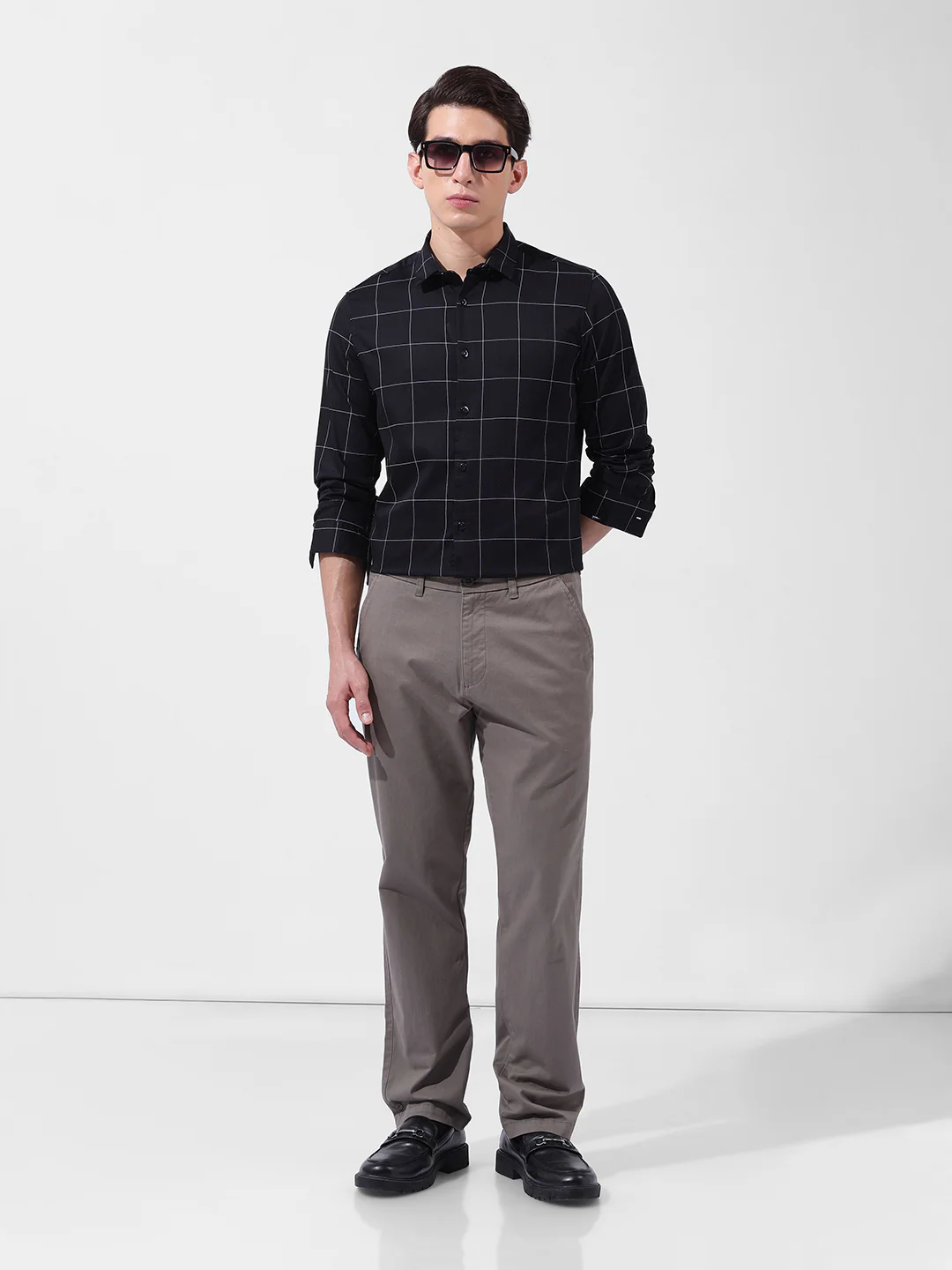 Men's Black Slim Fit Checked Casual Shirt - Image 7