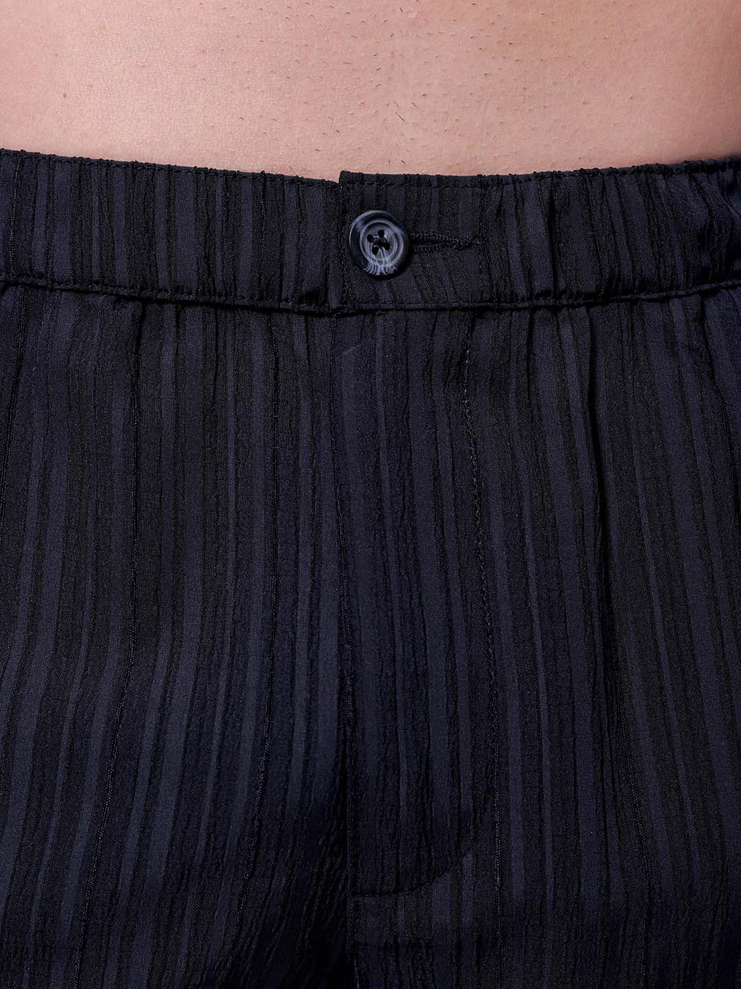 Men's Black Loose Fit Textured Resort Wear Trouser - Image 6