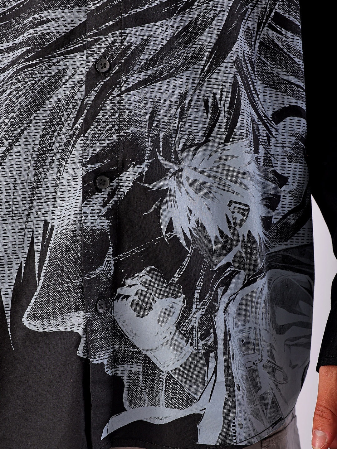 Men's Black Oversized Fit Graphic Printed Korean Street Shirt - Image 6