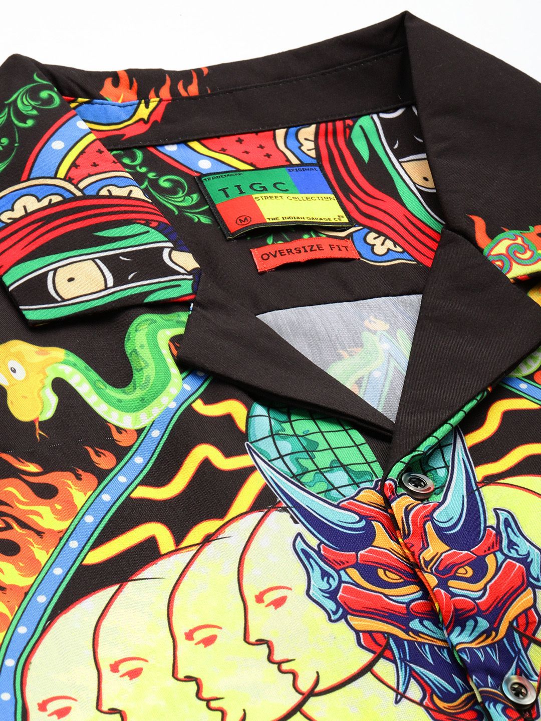 Men's Black Oversized Fit Printed Placement Printed Shirt - Image 5