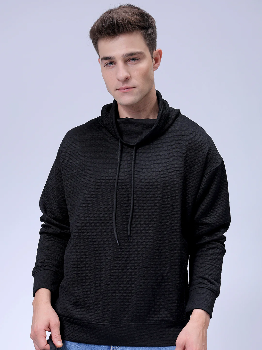 Men's Black Relaxed Fit Solid Street Wear Sweatshirts - Image 3