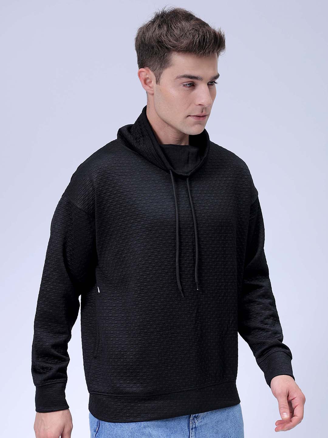 Men's Black Relaxed Fit Solid Street Wear Sweatshirts - Image 4