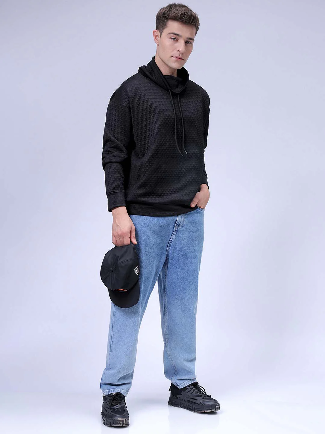 Men's Black Relaxed Fit Solid Street Wear Sweatshirts - Image 5