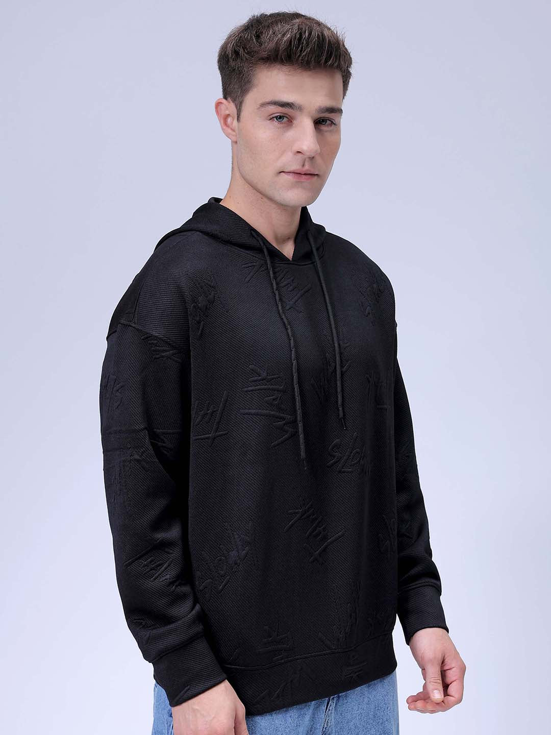 Men's Black Relaxed Fit Solid Casual Sweatshirts - Image 6