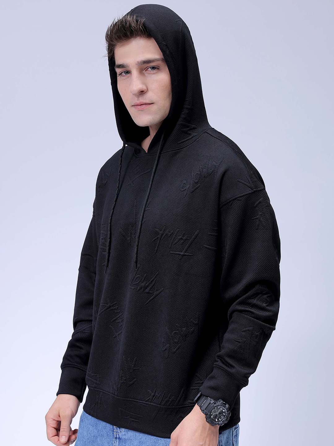 Men's Black Relaxed Fit Solid Casual Sweatshirts - Image 8