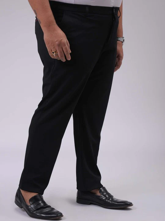 Men's Plus Size Black Regular Fit Solid Chinos - Image 2