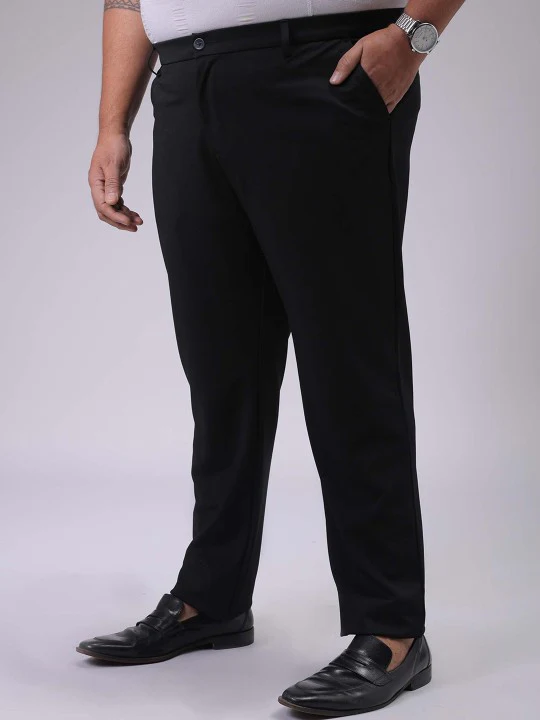Men's Plus Size Black Regular Fit Solid Chinos - Image 3