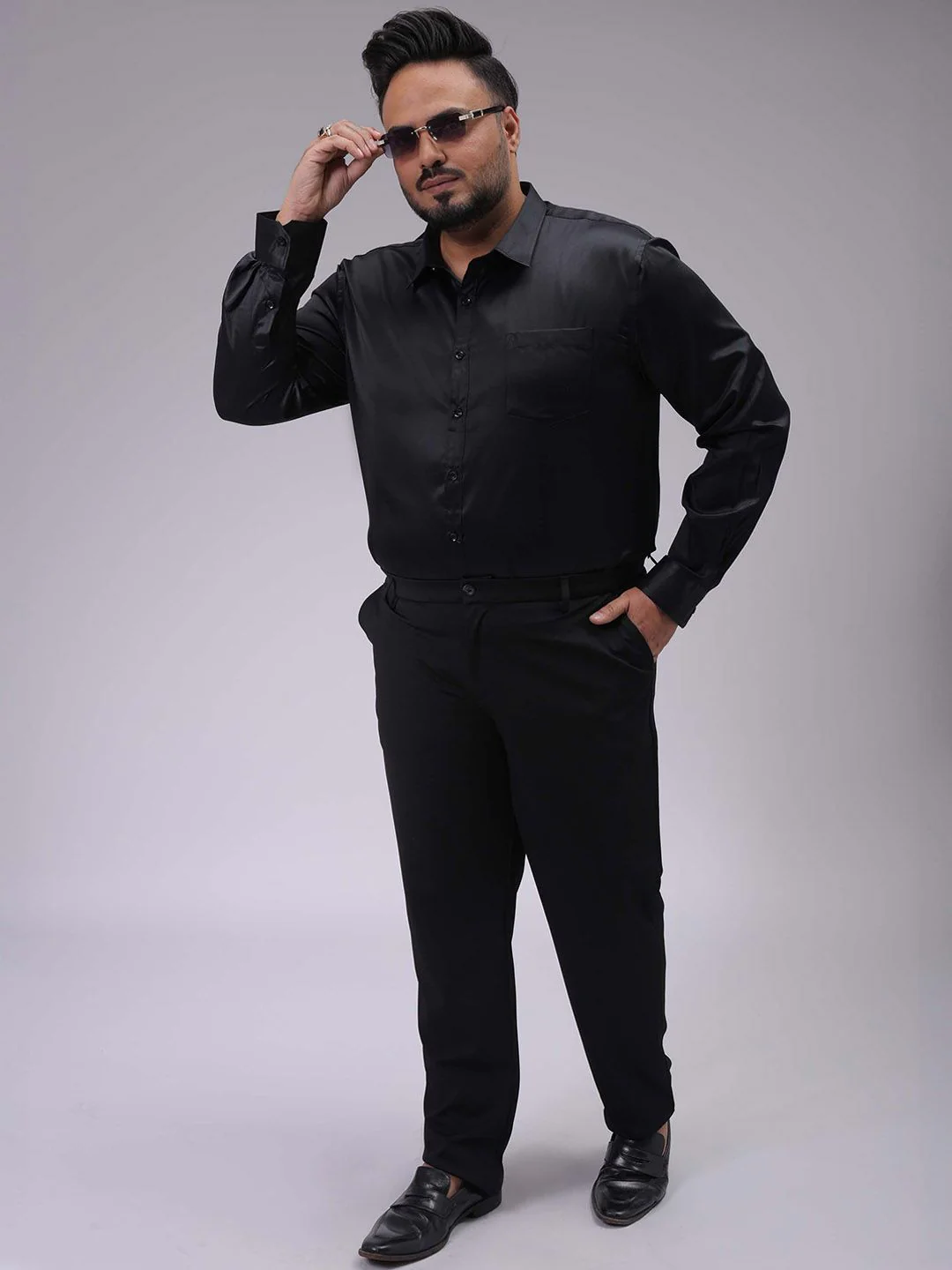 Men's Plus Size Black Regular Fit Solid Chinos - Image 4
