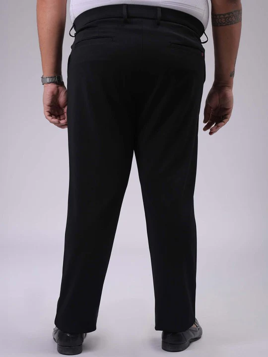 Men's Plus Size Black Regular Fit Solid Chinos - Image 5