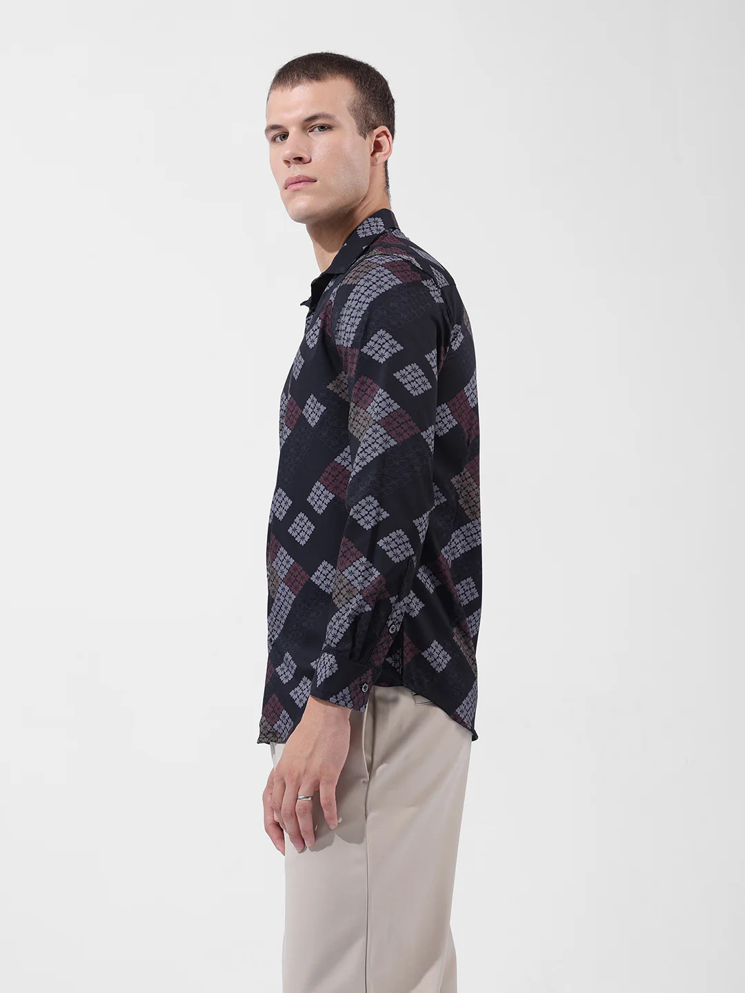 Men's Black Slim Fit Printed Party Wear Shirt - Image 2