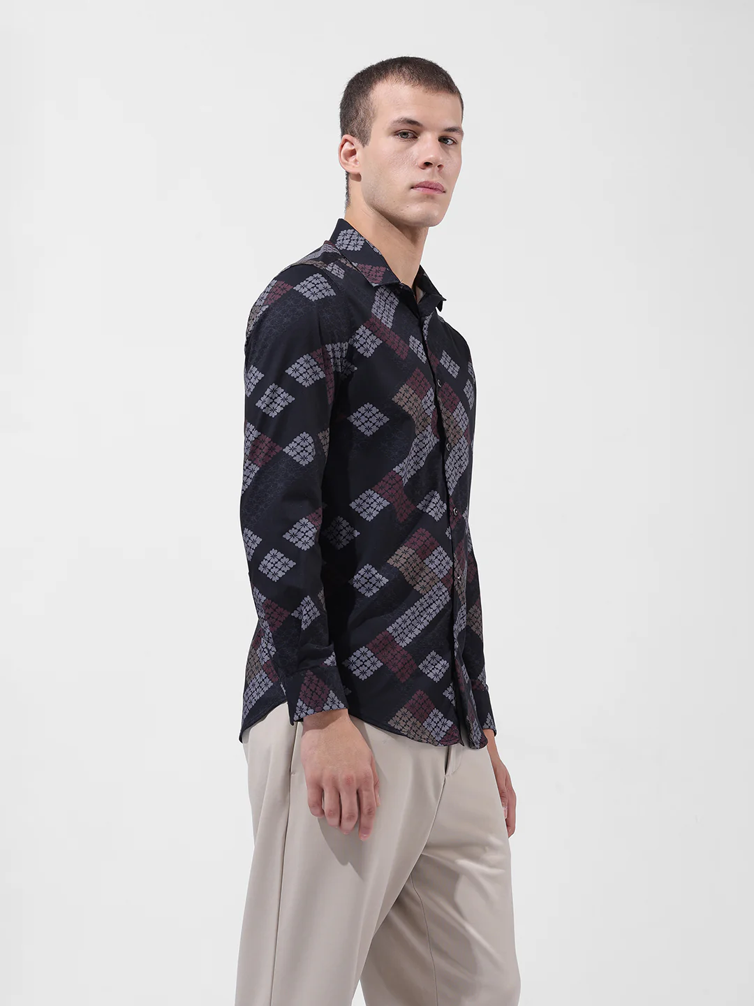 Men's Black Slim Fit Printed Party Wear Shirt - Image 3