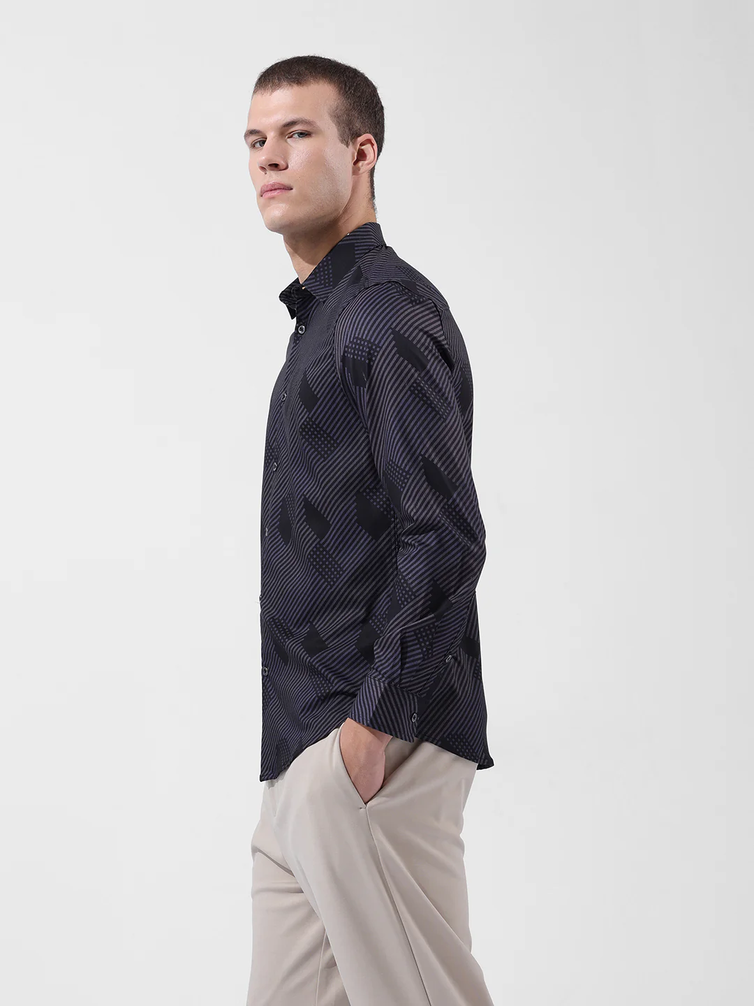Men's Black Slim Fit Printed Party Wear Shirt - Image 2
