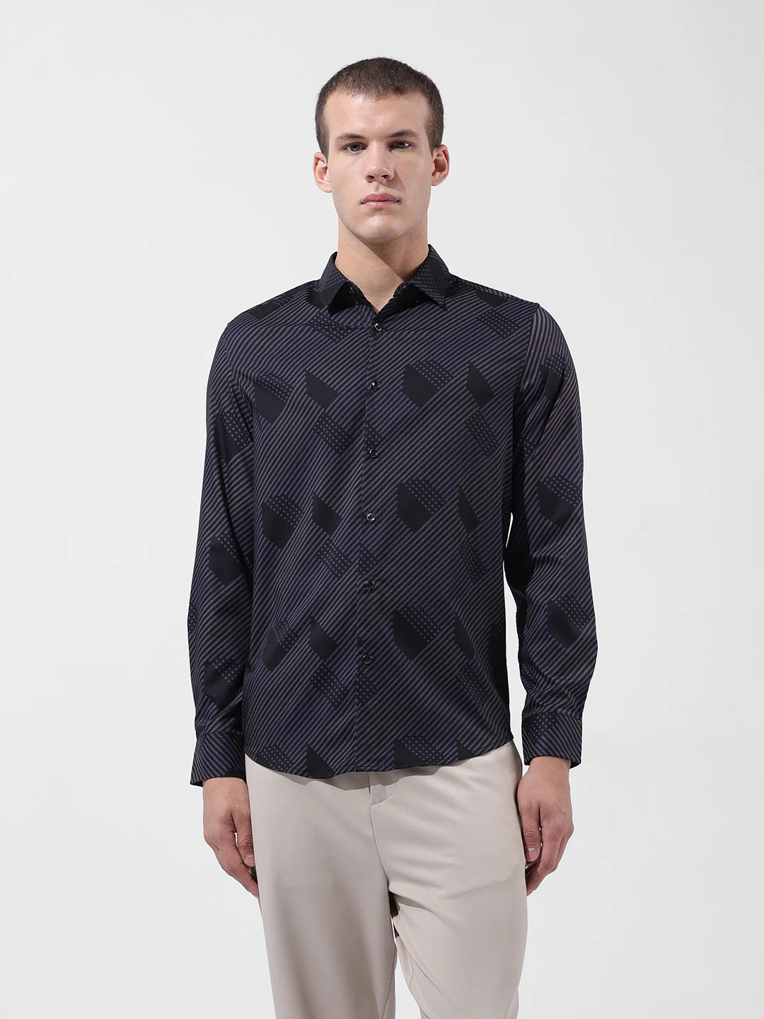 Men's Black Slim Fit Printed Party Wear Shirt - Image 7