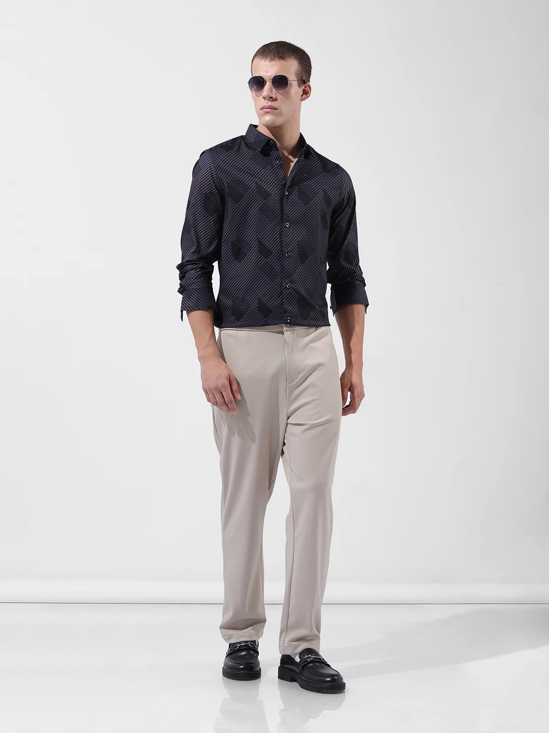 Men's Black Slim Fit Printed Party Wear Shirt - Image 8