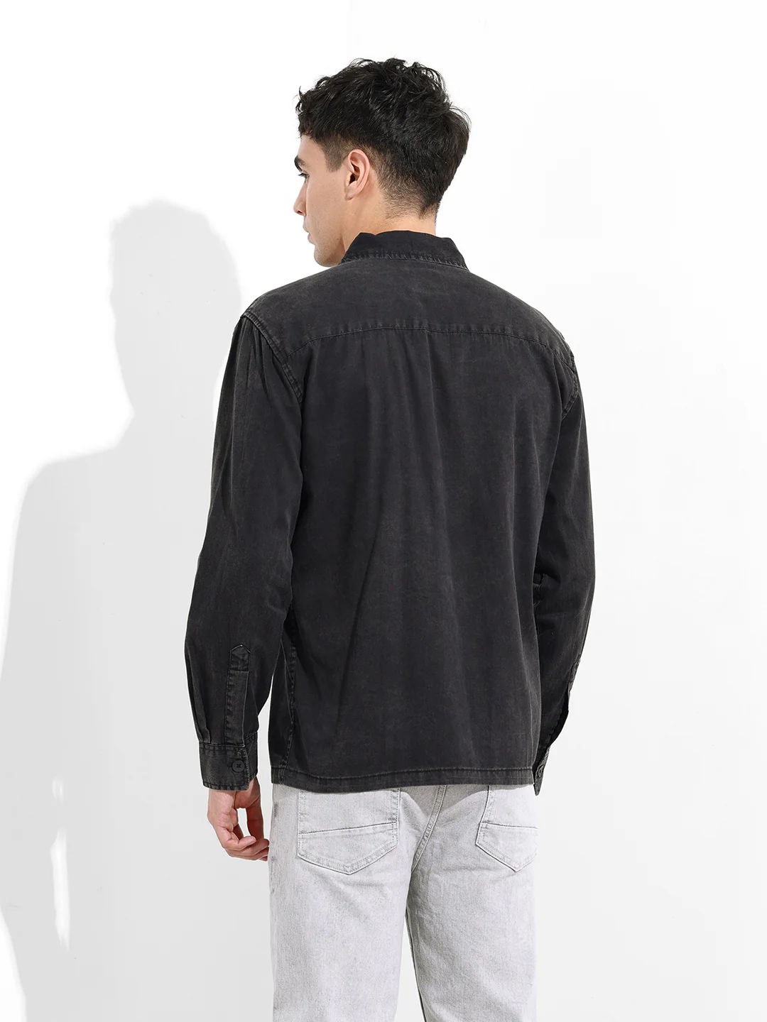 Men's Black Regular Fit Solid Vintage Shirt - Image 6