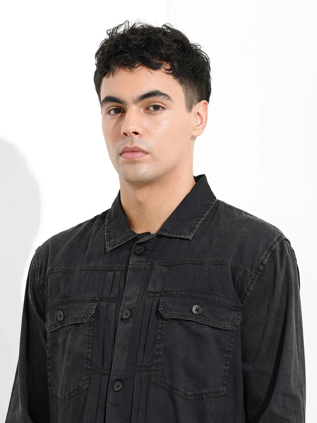 Men's Black Regular Fit Solid Vintage Shirt - Image 7