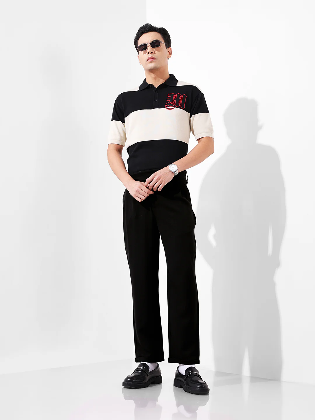 Men's Black Regular Fit Solid Casual Trouser - Image 2