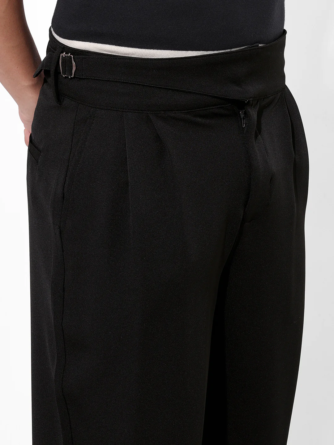 Men's Black Regular Fit Solid Casual Trouser - Image 5