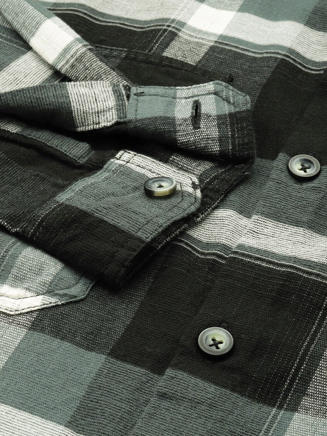 Men's Black Regular Fit Checked Casual Shirt - Image 6
