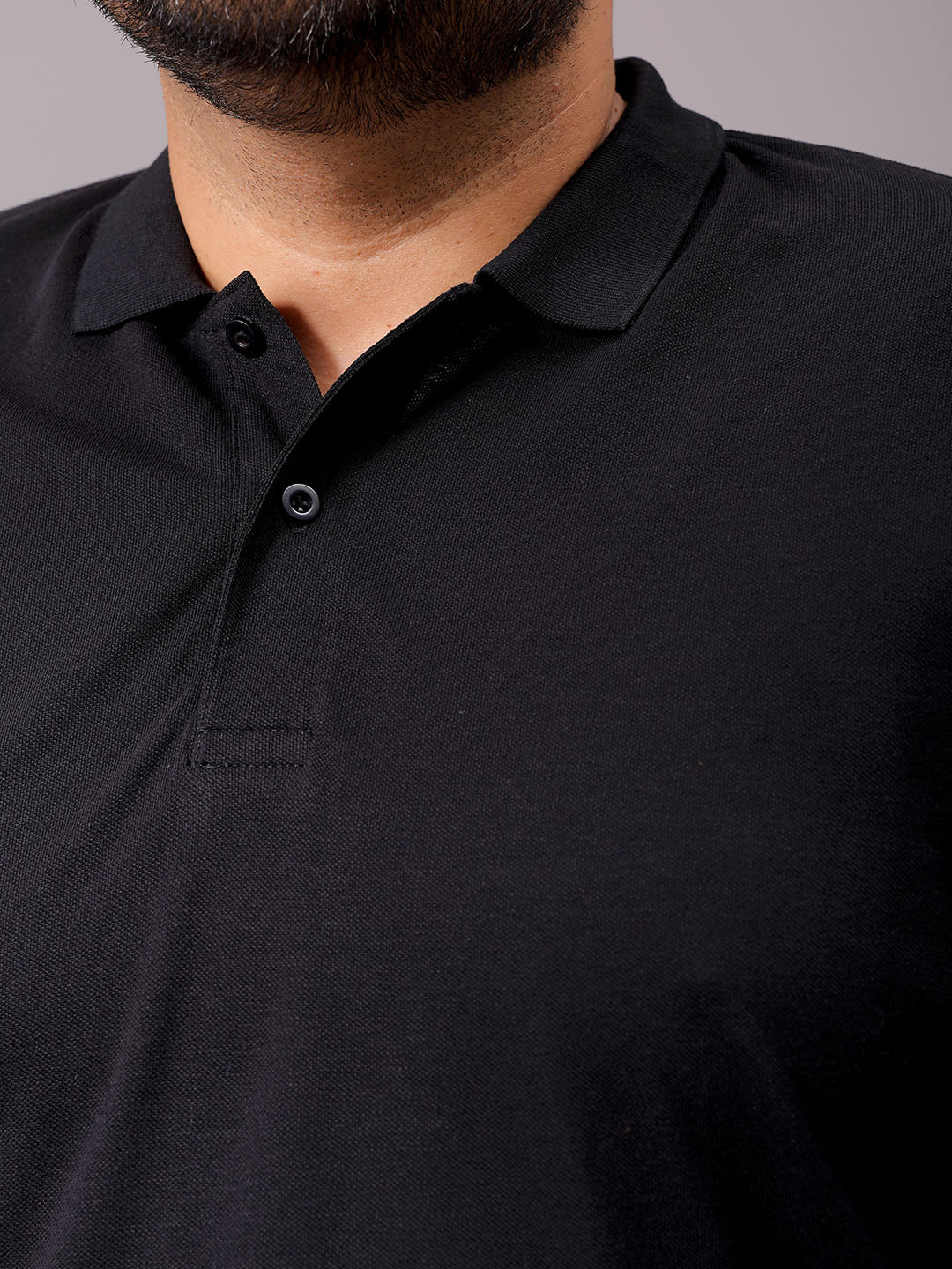 Men's Black Regular Fit Back Printed Polo Plus Size T-shirt - Image 6