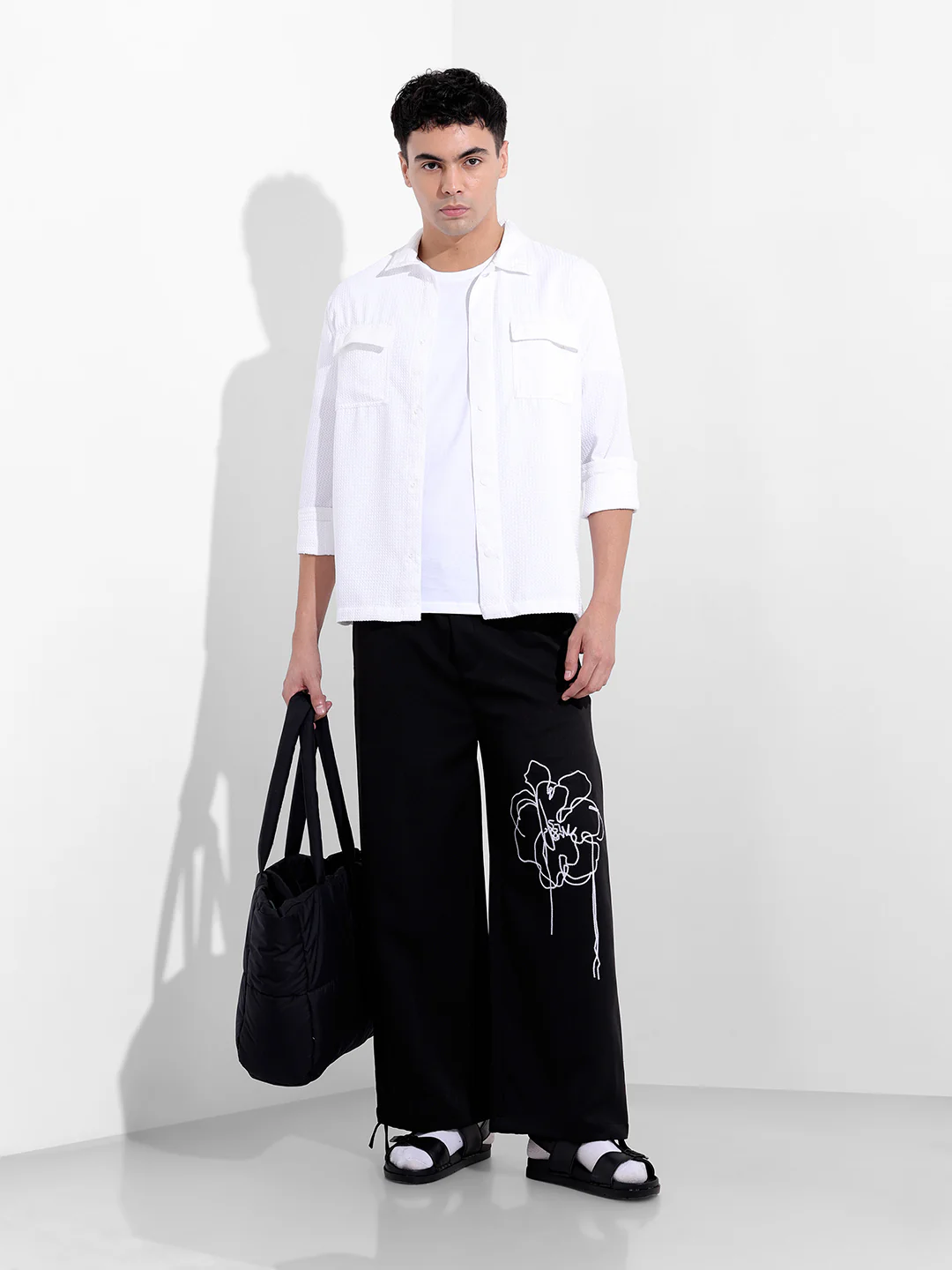 Men's Black Wide Leg Fit Embroided Retro Wear Jogger - Image 7