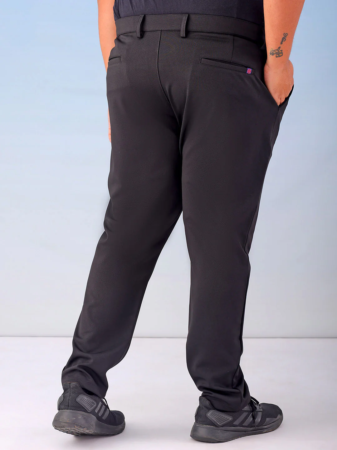 Men's Black Regular Fit Self Design Plus Size Chino Jogger - Image 3