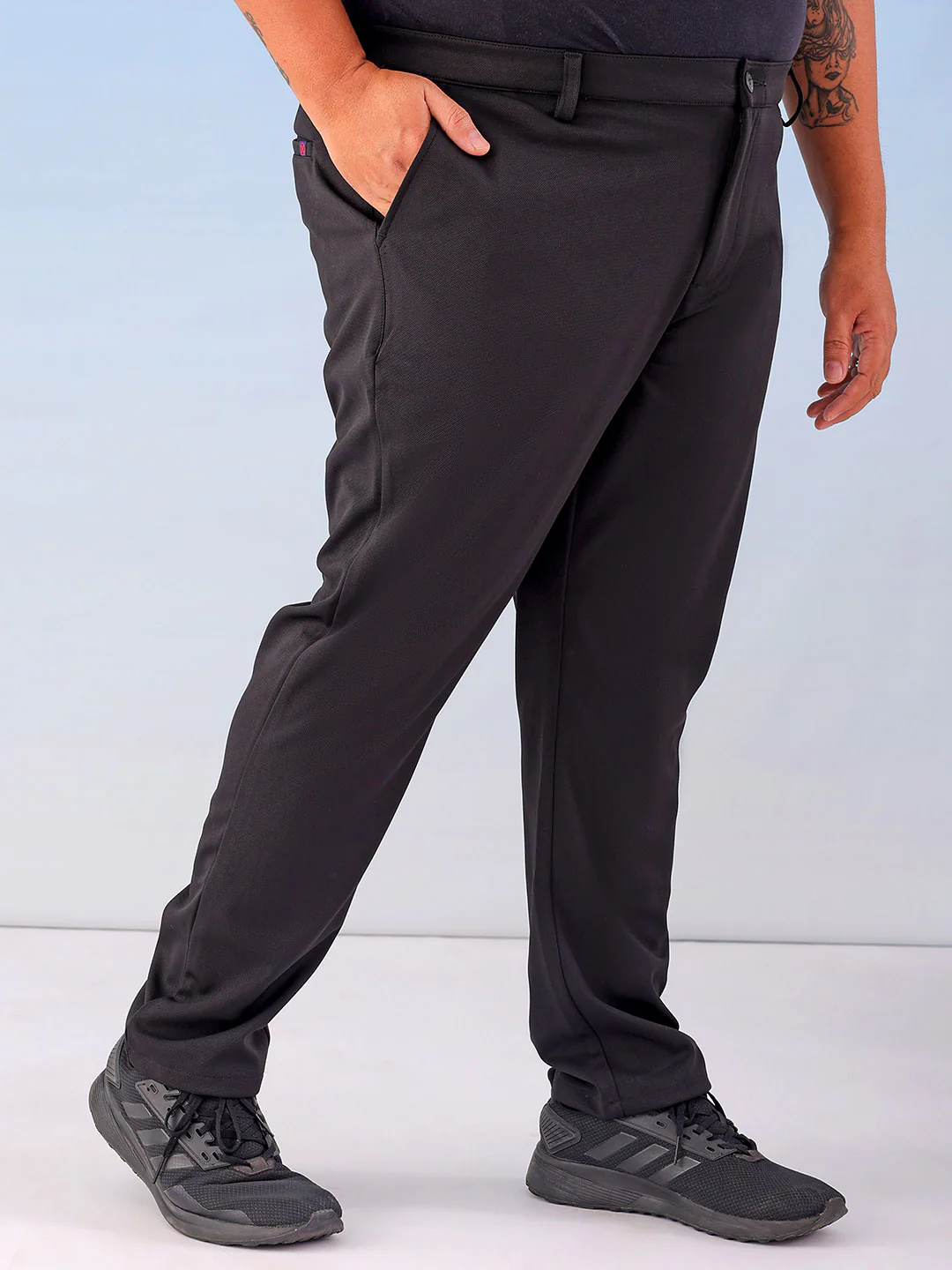 Men's Black Regular Fit Self Design Plus Size Chino Jogger - Image 5