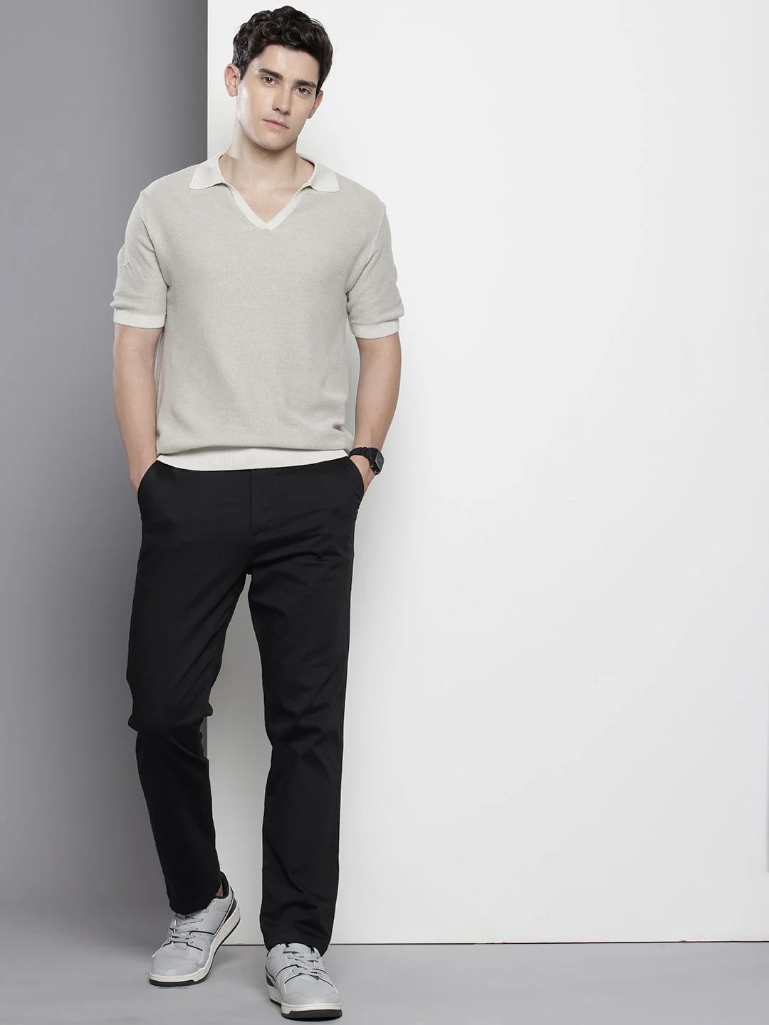 Men's Black Regular Fit Solid Casual Chinos - Image 2