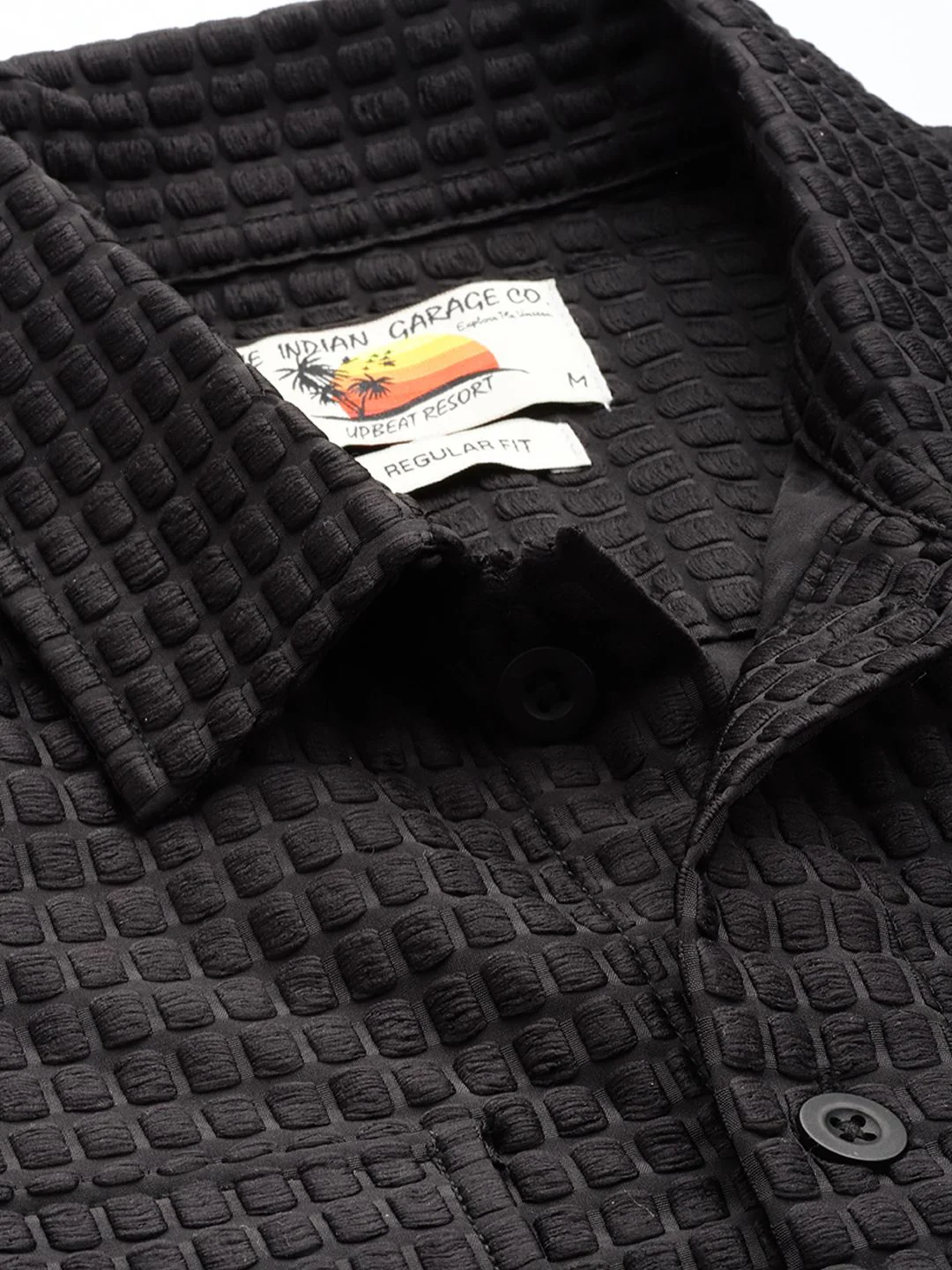 Men's Black Regular Fit Solid Textured Shirt - Image 3