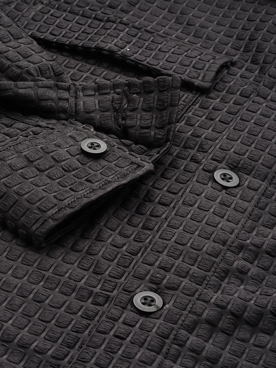 Men's Black Regular Fit Solid Textured Shirt - Image 6