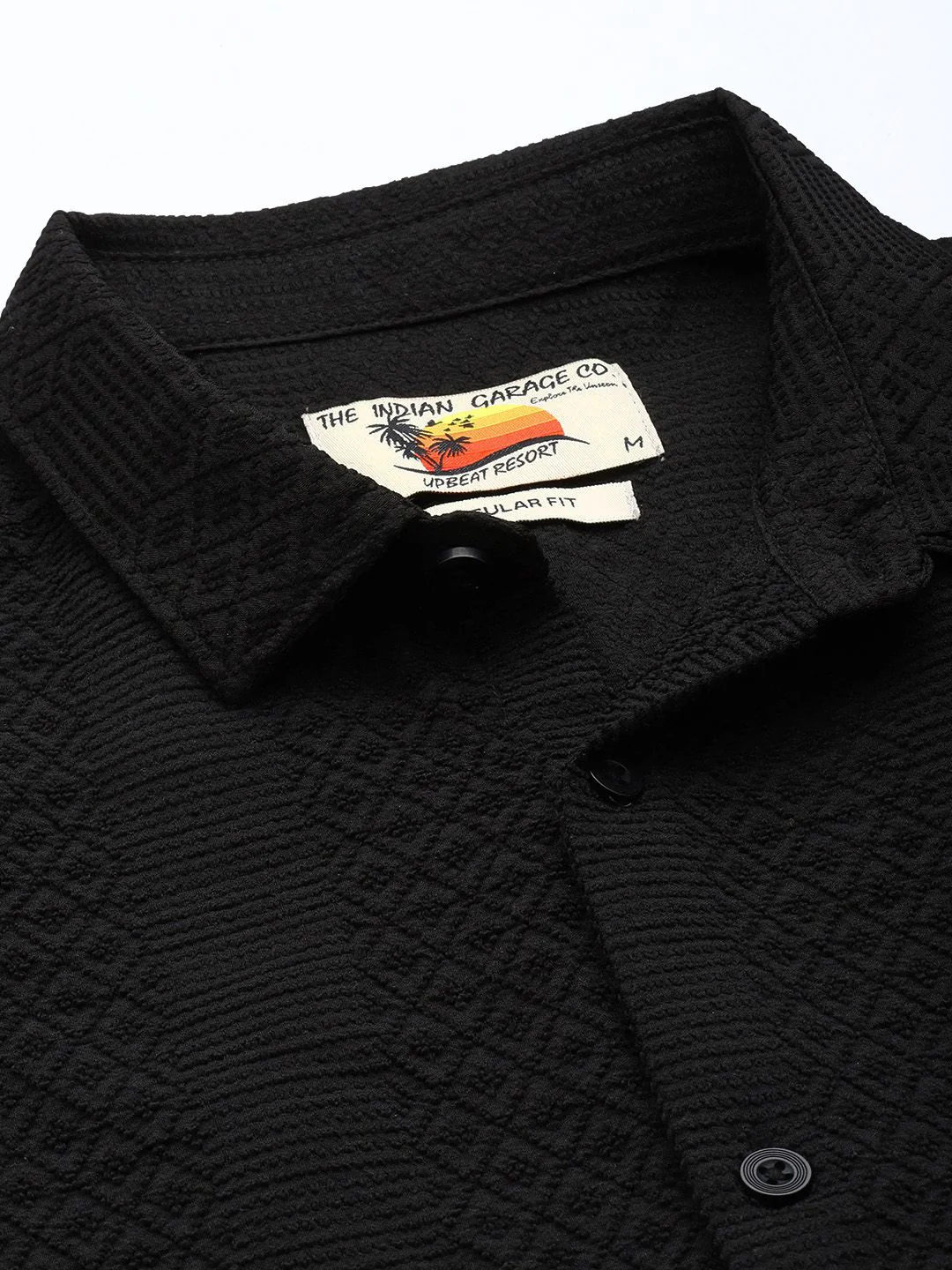Men's Black Regular Fit Solid Textured Shirt - Image 5