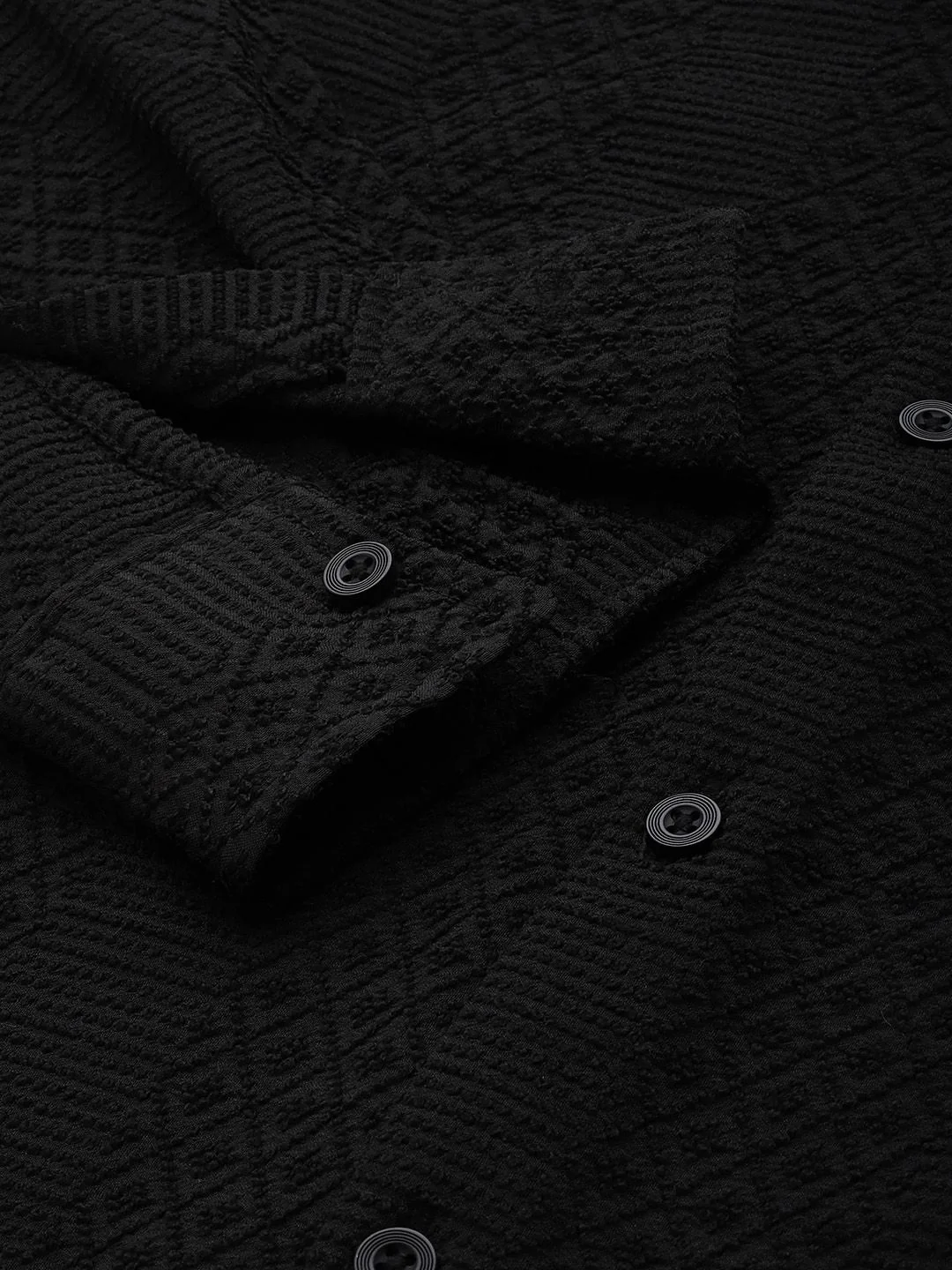 Men's Black Regular Fit Solid Textured Shirt - Image 6