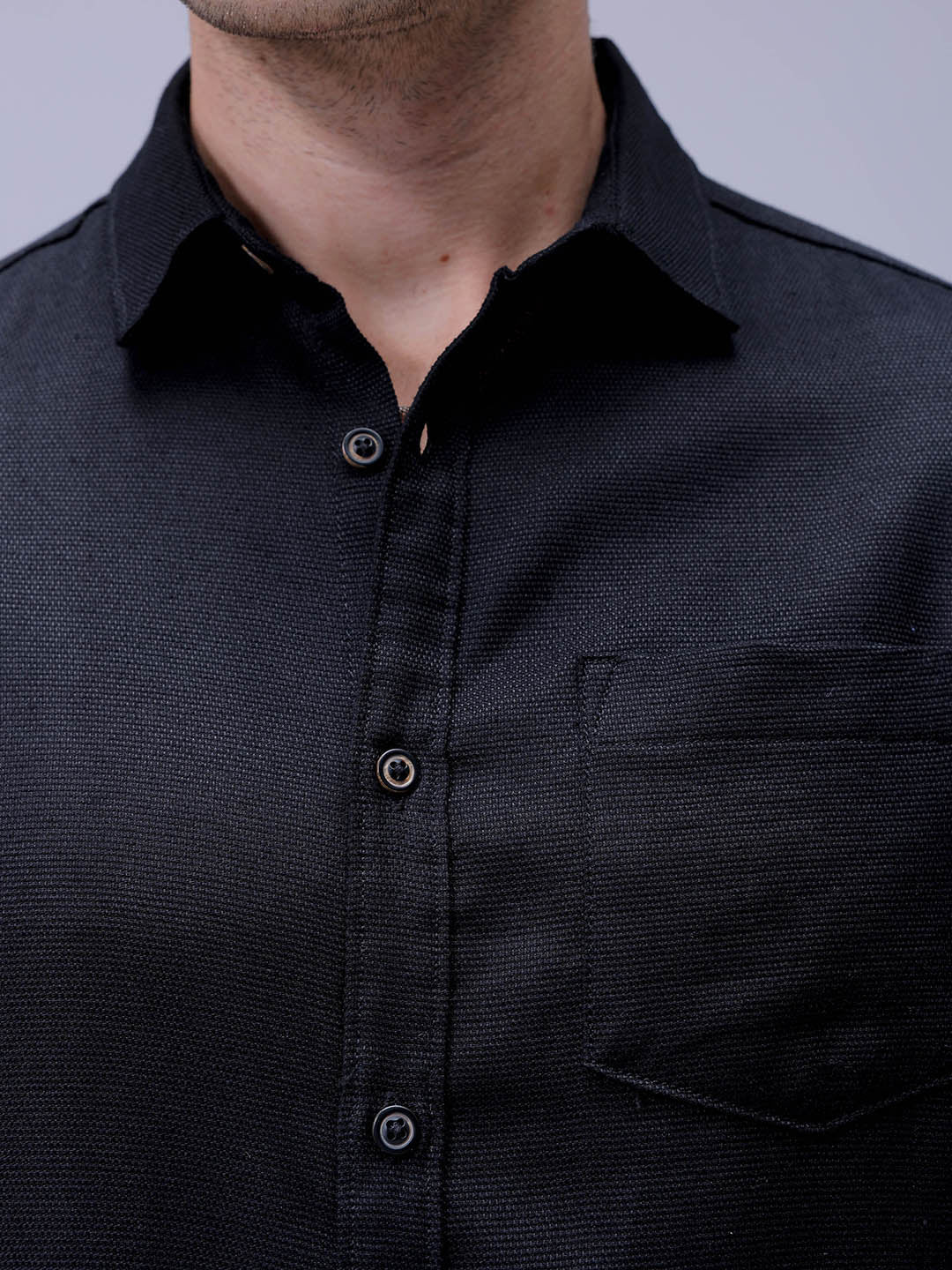 Men's Black Regular Fit Solid Textured Shirt - Image 3