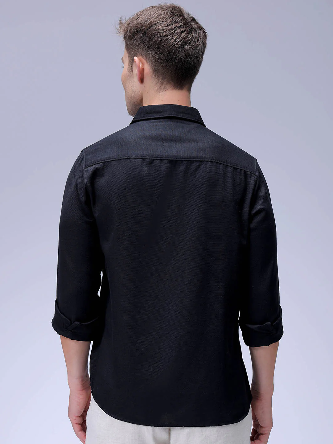 Men's Black Regular Fit Solid Textured Shirt - Image 5