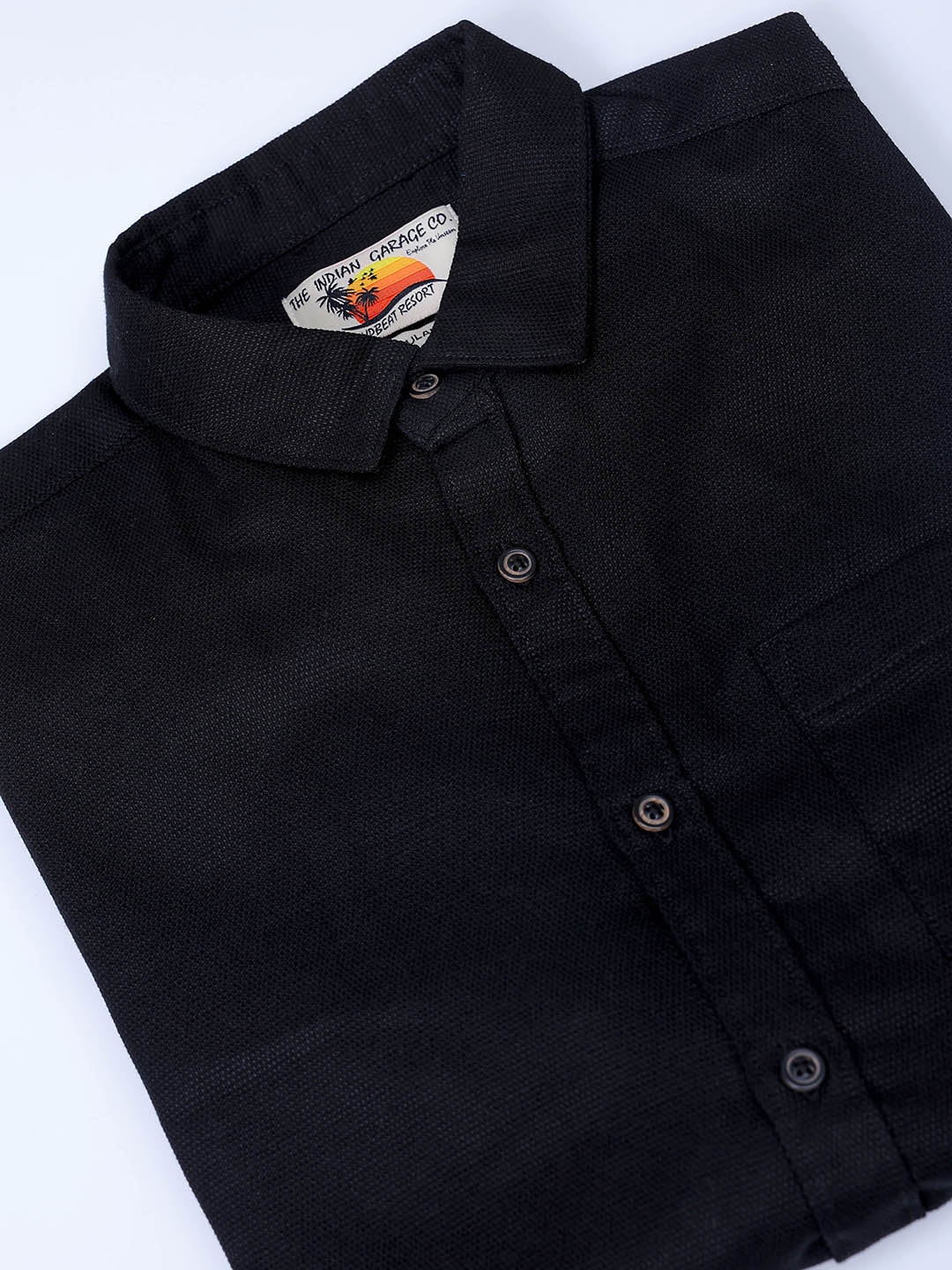 Men's Black Regular Fit Solid Textured Shirt - Image 7