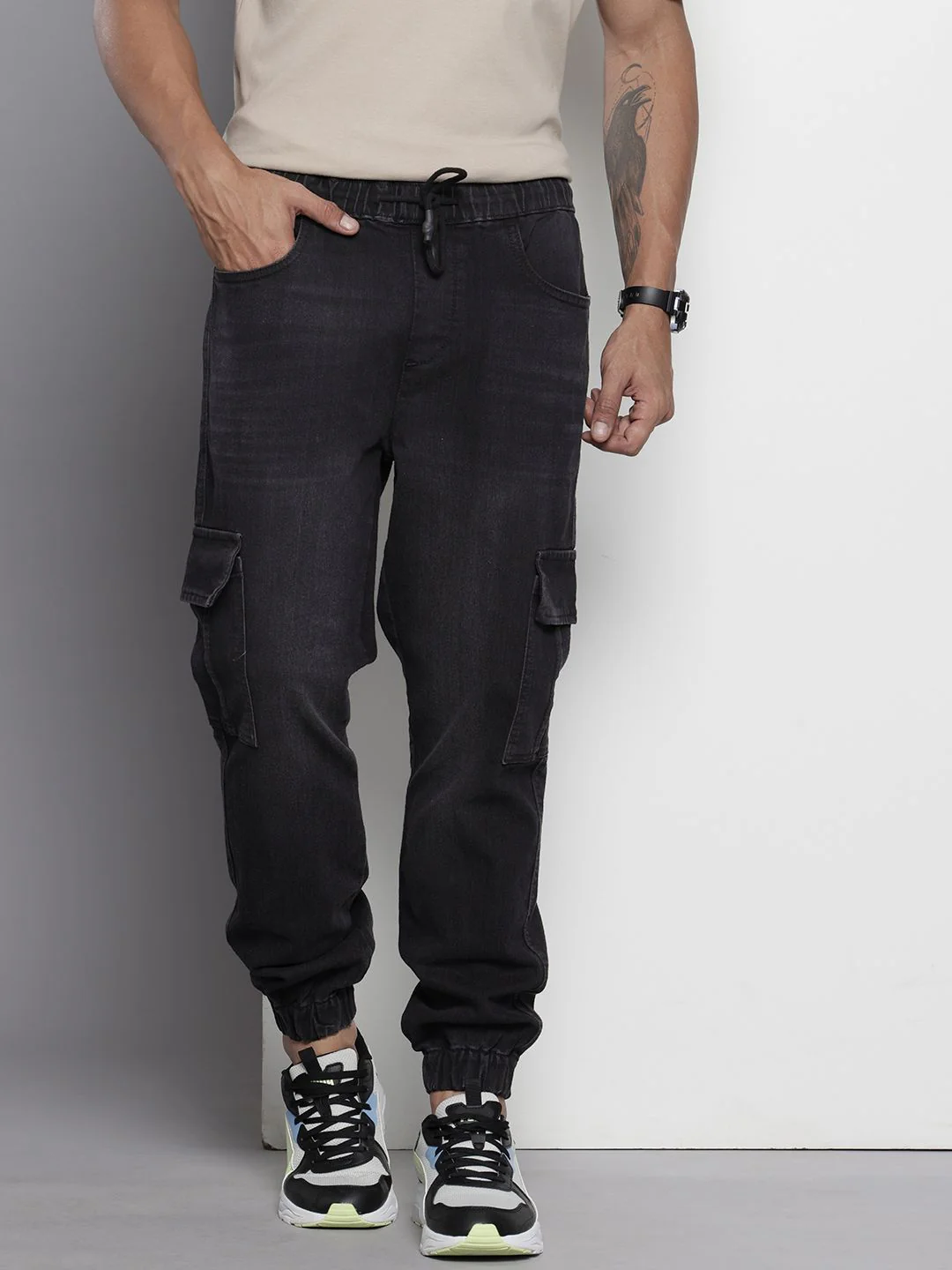 Men's Black Regular Fit Solid Street Wear Jeans - Image 3