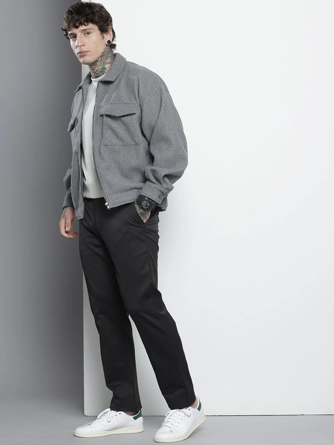 Men's Black Regular Fit Solid Casual Trouser - Image 2