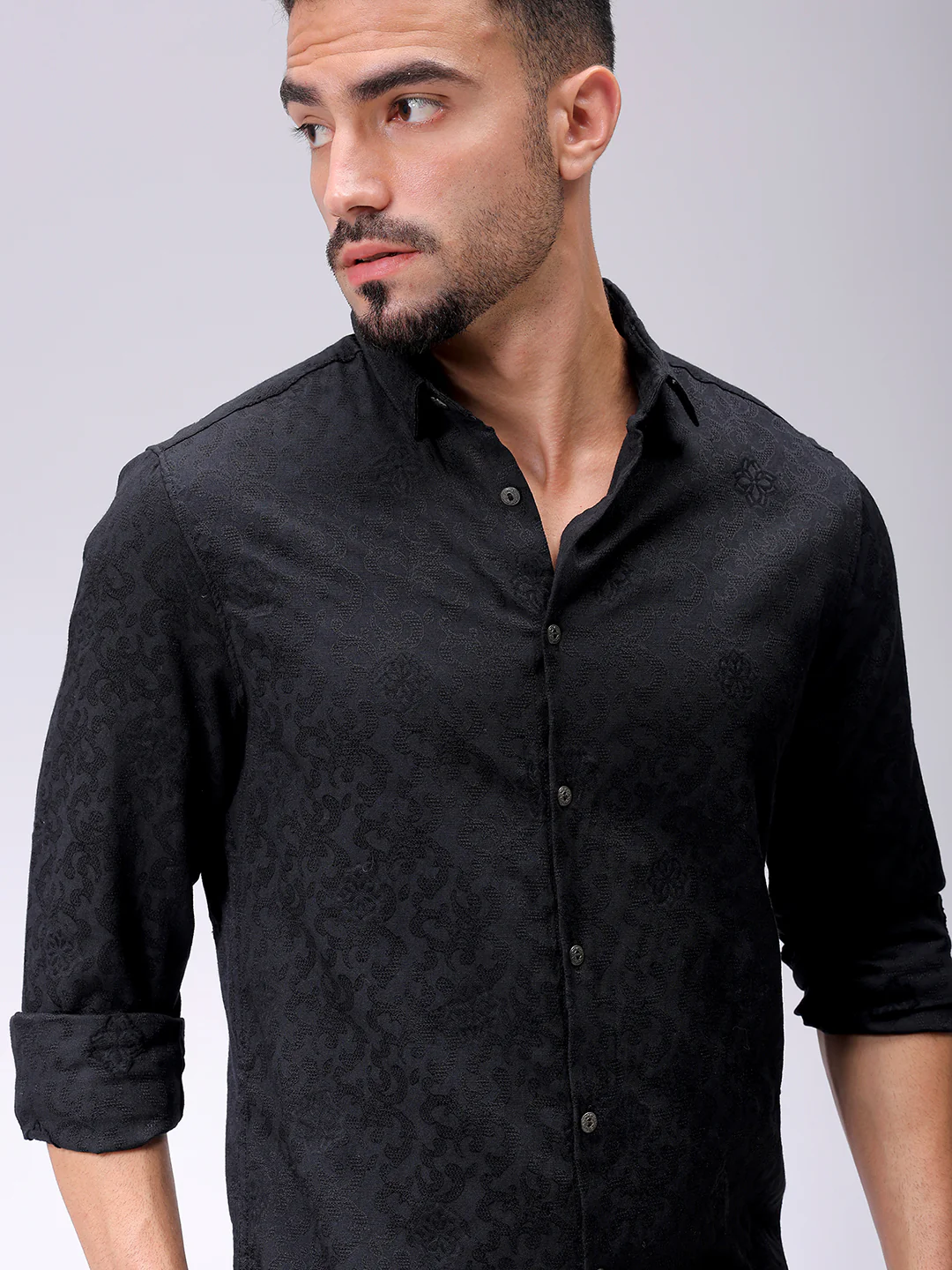 Men's Black Regular Fit Solid Casual Shirt - Image 2