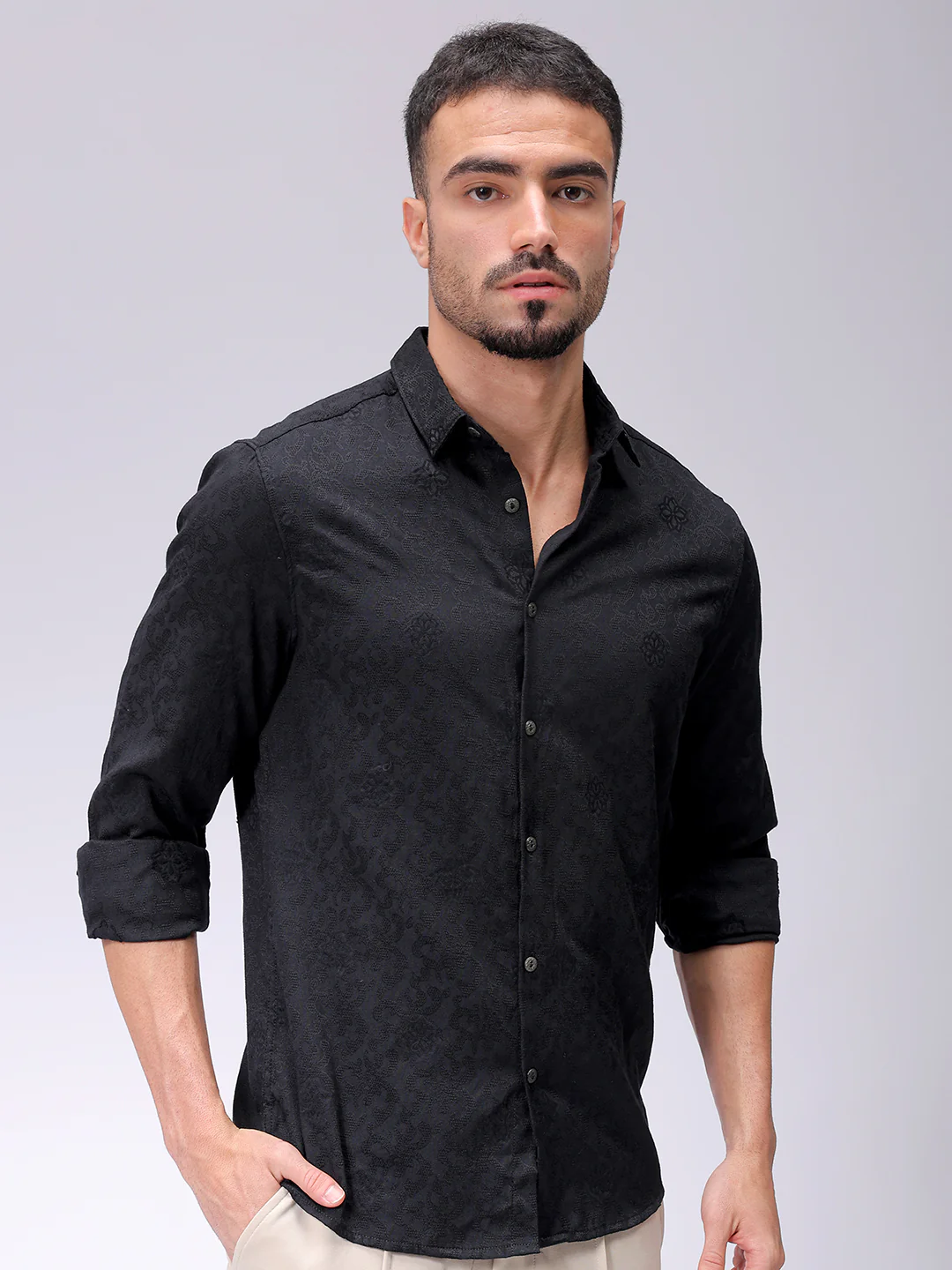 Men's Black Regular Fit Solid Casual Shirt - Image 5