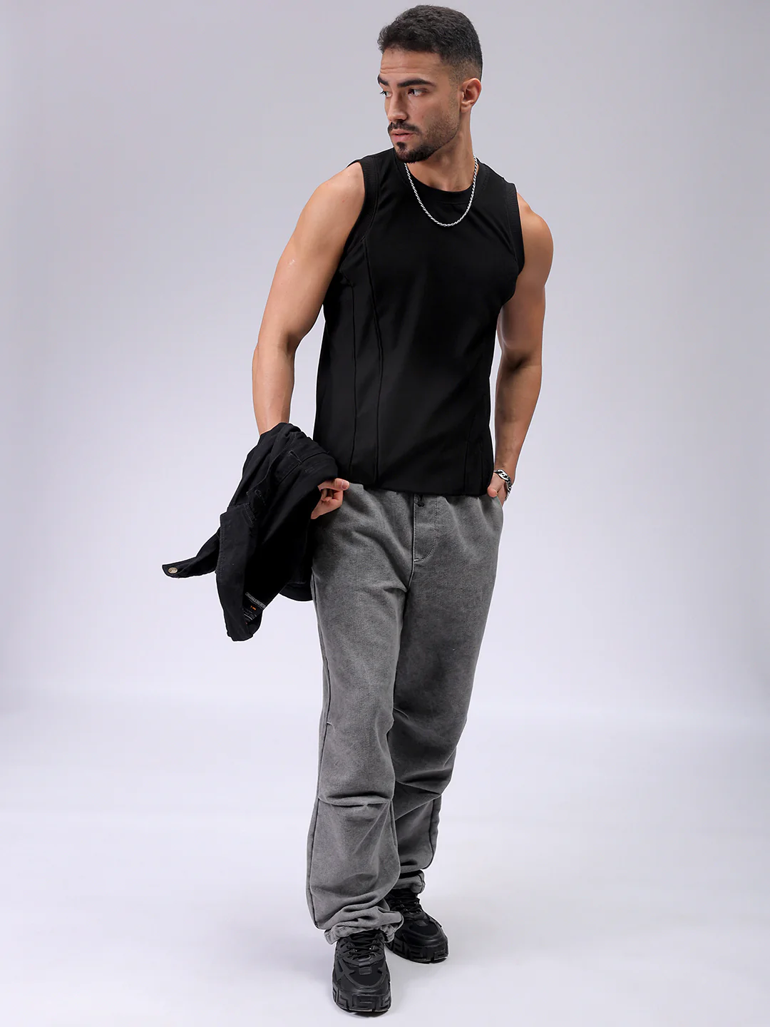 Men's Black Regular Fit Textured Street Wear T-Shirt - Image 2