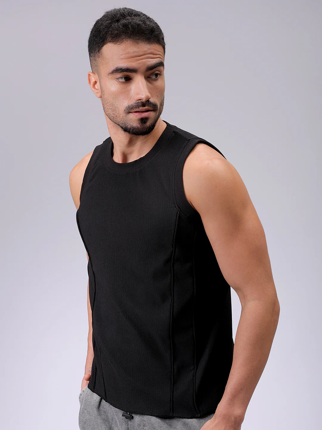 Men's Black Regular Fit Textured Street Wear T-Shirt - Image 3