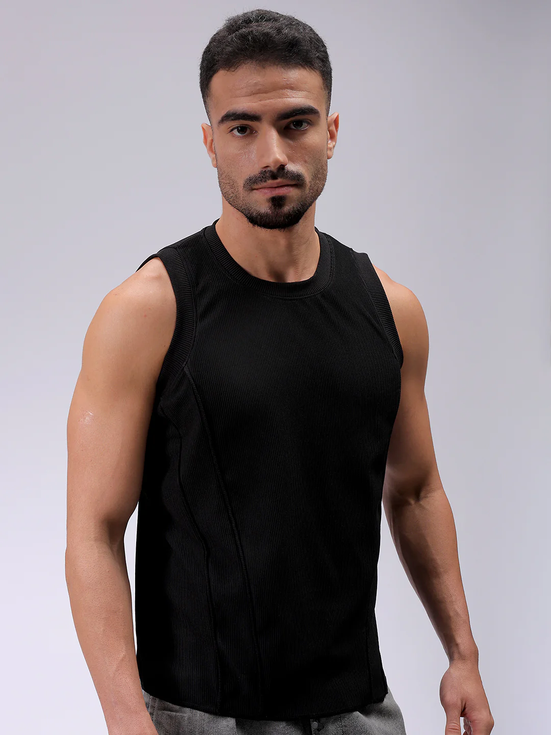 Men's Black Regular Fit Textured Street Wear T-Shirt - Image 4