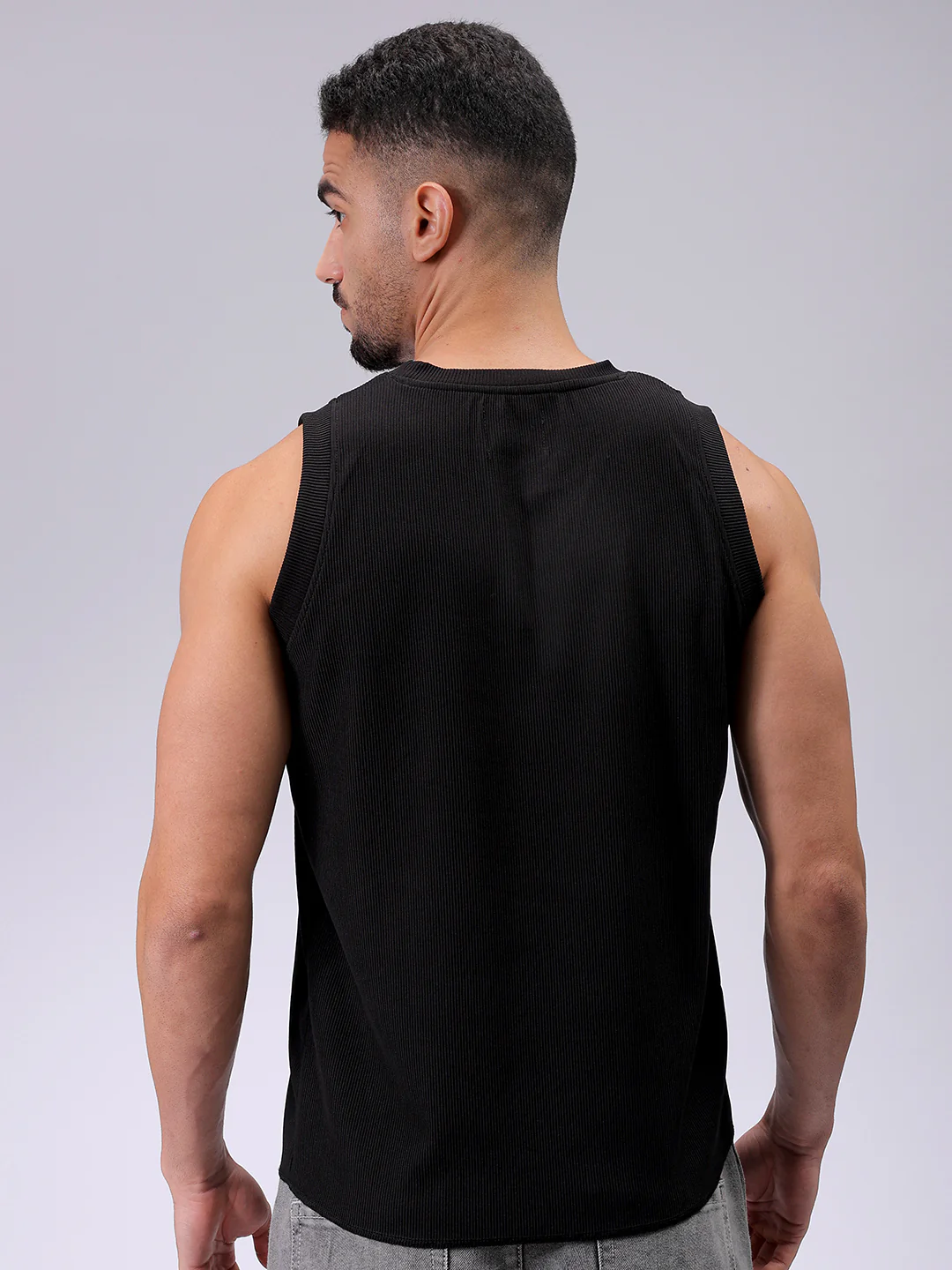 Men's Black Regular Fit Textured Street Wear T-Shirt - Image 5