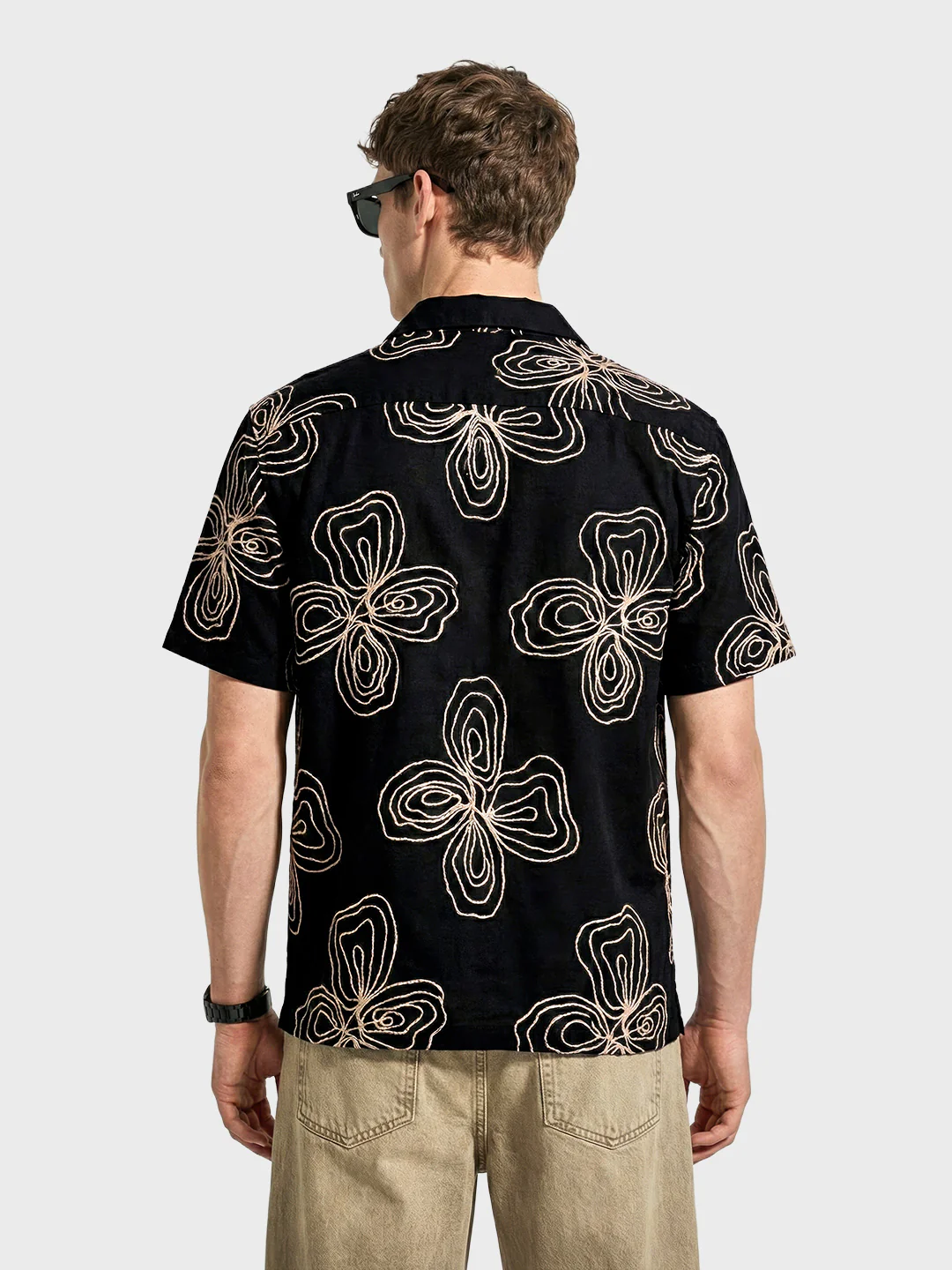 Men's Black Relaxed Fit Textured Embroidered Shirt - Image 3