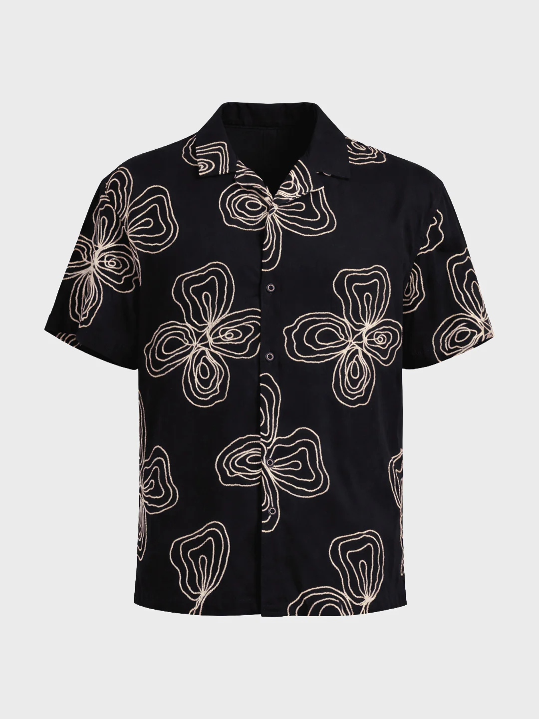 Men's Black Relaxed Fit Textured Embroidered Shirt - Image 4