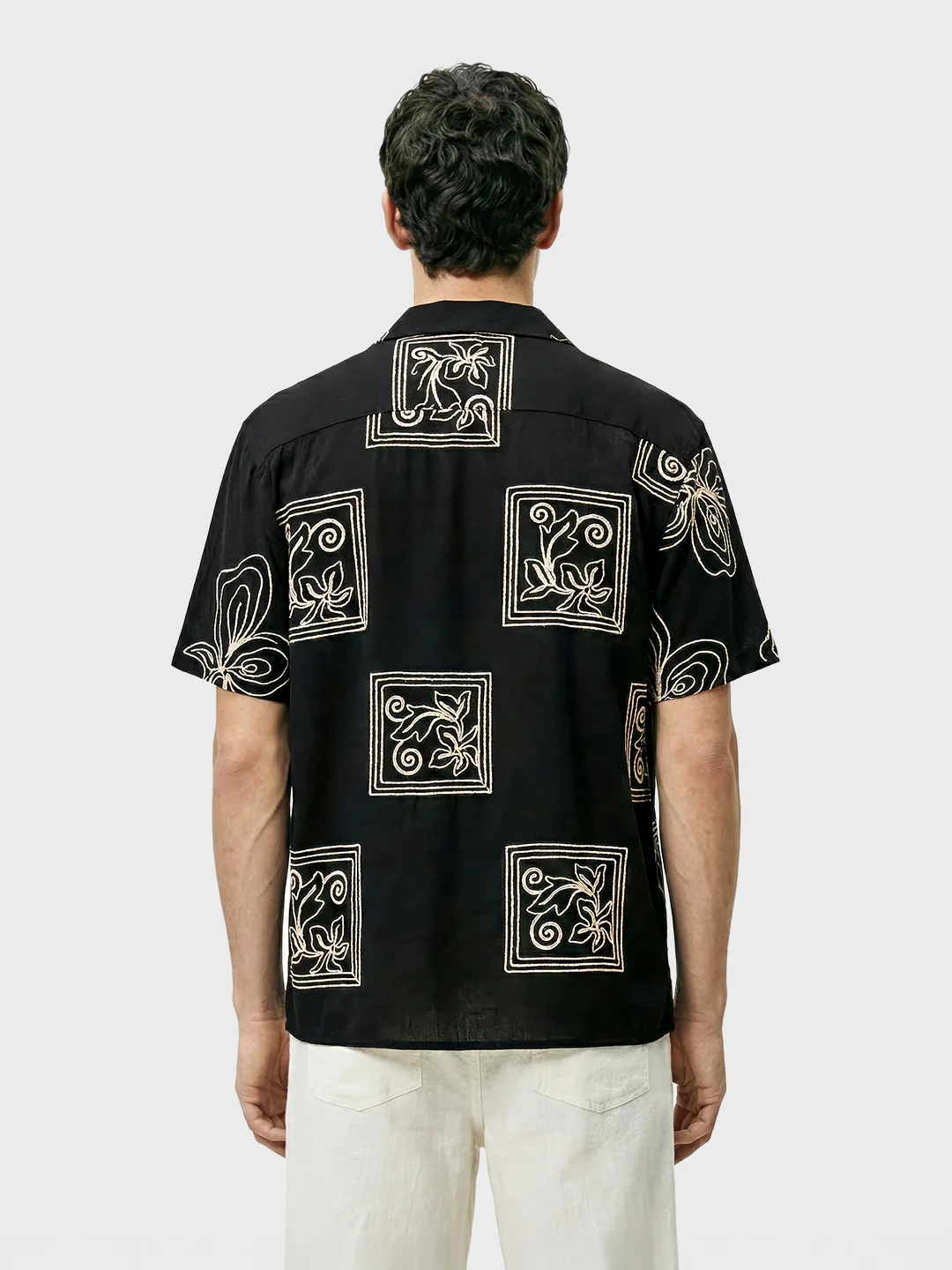 Men's Black Relaxed Fit Textured Embroidered Shirt - Image 3