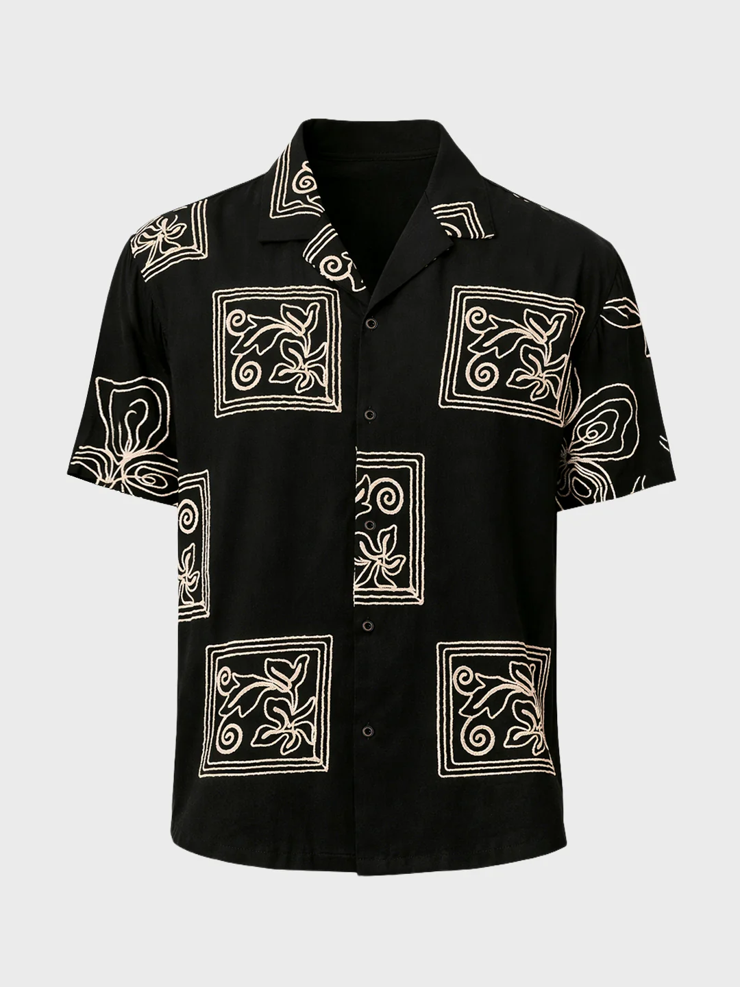 Men's Black Relaxed Fit Textured Embroidered Shirt - Image 4