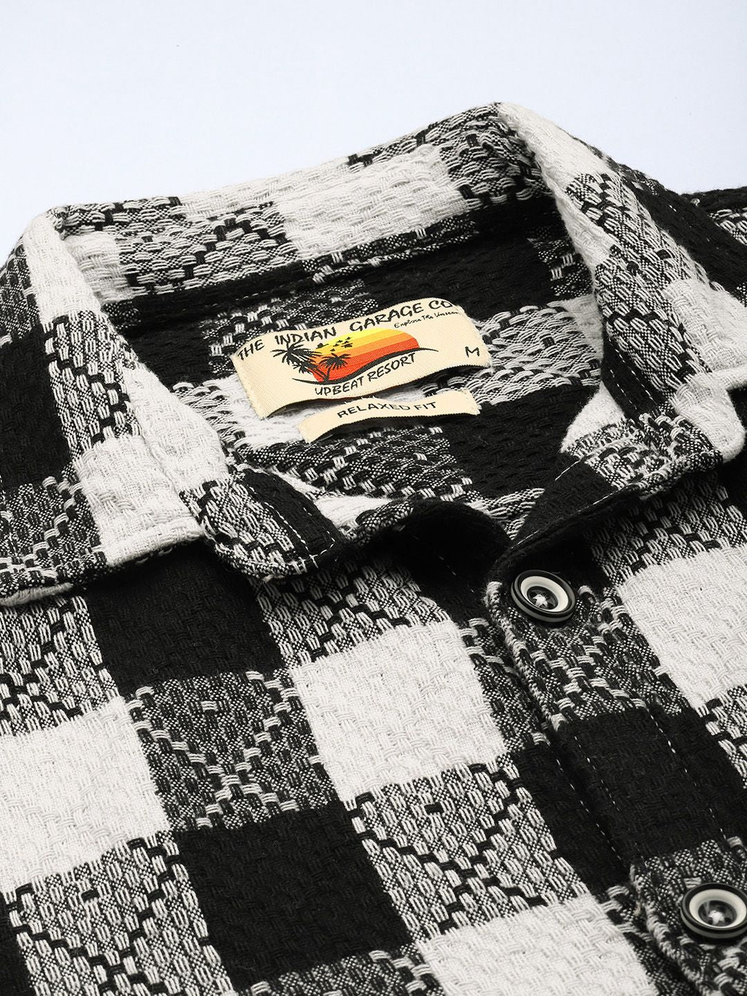 Men's Black Relaxed Fit Checkered Textured Shirt - Image 5