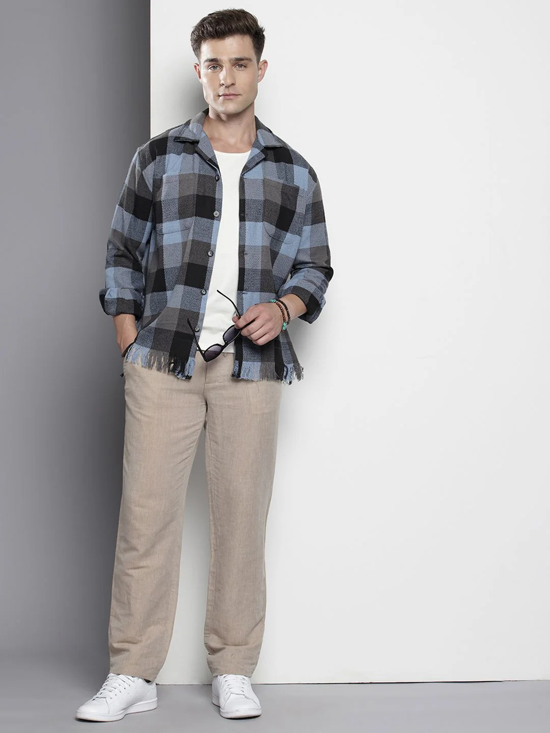 Men's Black Relaxed Fit Checkered Bohemian Printed Shirt - Image 3